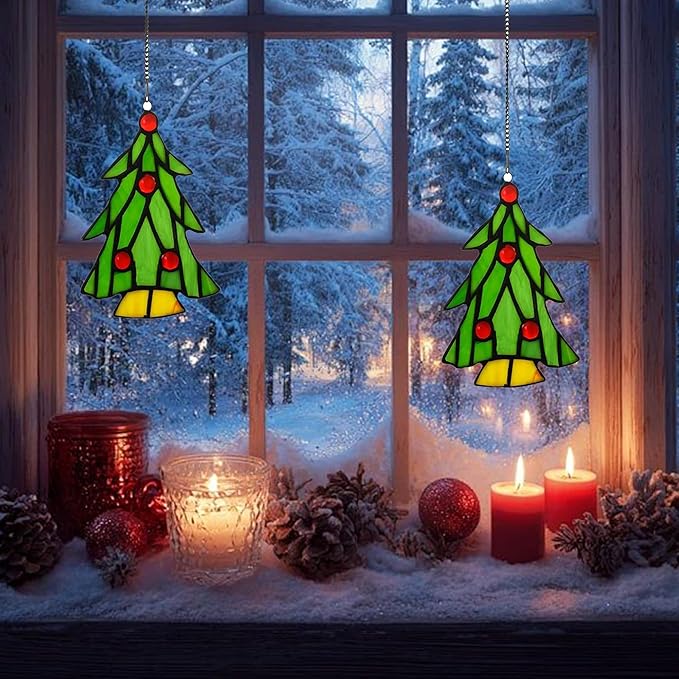 Tree Stained Glass Window Hanging Ornaments, Memorial Gifts for Lovers, Birthday, Housewarming Gift, for Women, Gift for Mom, Grandma, Handmade Christmas Tree Decoration