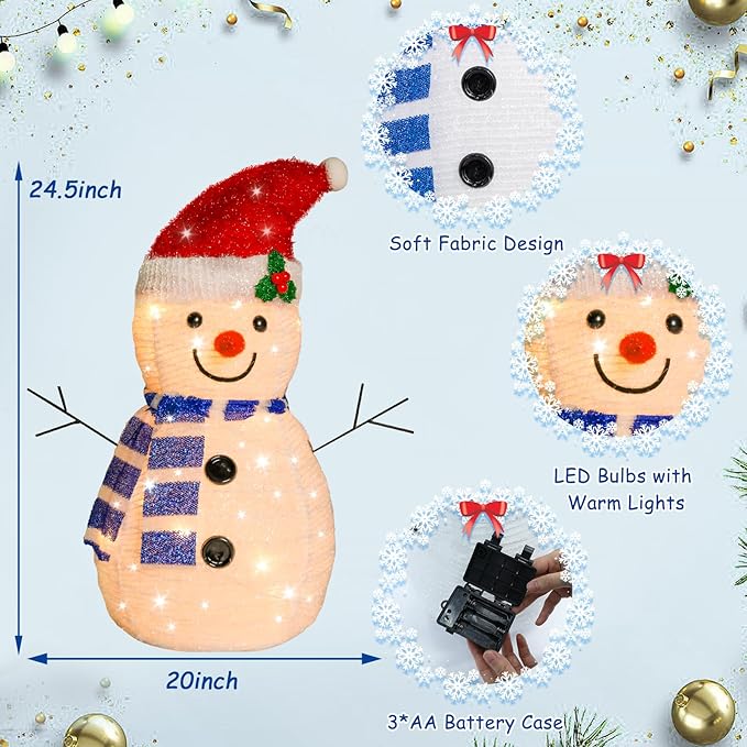 Lighted Snowman Christmas Decorations, Collapsible Battery Operated Snowman with Build in 20 LED Lights for Xmas Holiday Indoor Outdoor Lawn Yard Garden Decor