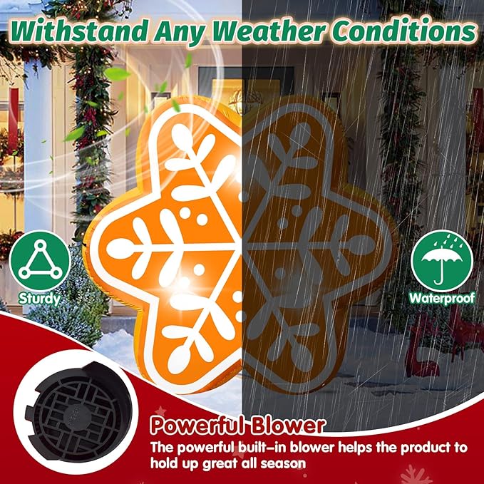 5FT Christmas Inflatable Snowflake Gingerbread Blow-up Giant Gingerbread Snowflake Built-in 3 LED Lights for Christmas Inflatables Outdoor Decorations Winter Xmas Party Decor for Yard Garden Lawn