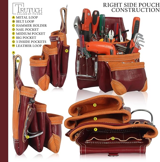 Grain Leather Tool Belt | Tool Rig Set | Tool Pouch | Drywall | Carpenter Tool Bag | Leather Tool Belts for Men | Construction | Framers | Electrician (Maroon)