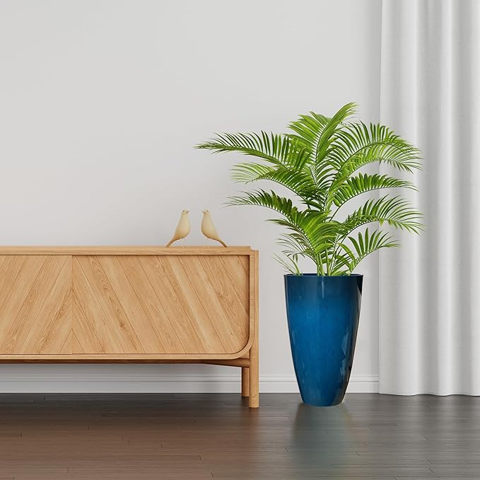 RUBBER BOND Plant Pots 2 Pack - Modern Indoor/Outdoor Planters for Home Decor - Weather-Resistant Large Flower Pots - Lightweight 22 Inches Tall Planters - Blue Glossy Round Pots for Plants
