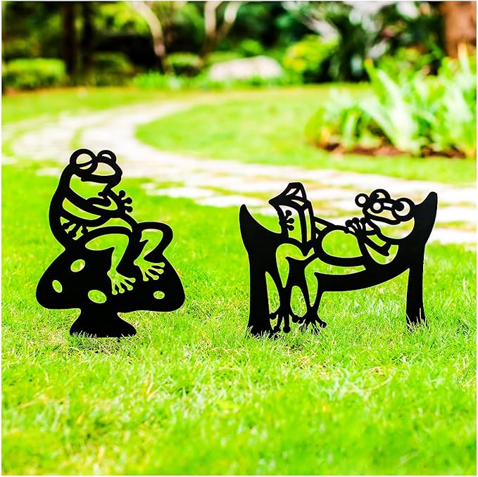 Frog Metal Garden Stakes Decorative Frog Gifts for Women/Men Lovers Gifts,Black Silhouette Statues for Yard Art,Outdoor Decor,Outside,Patio,Lawn Ornaments,Garden Decorations