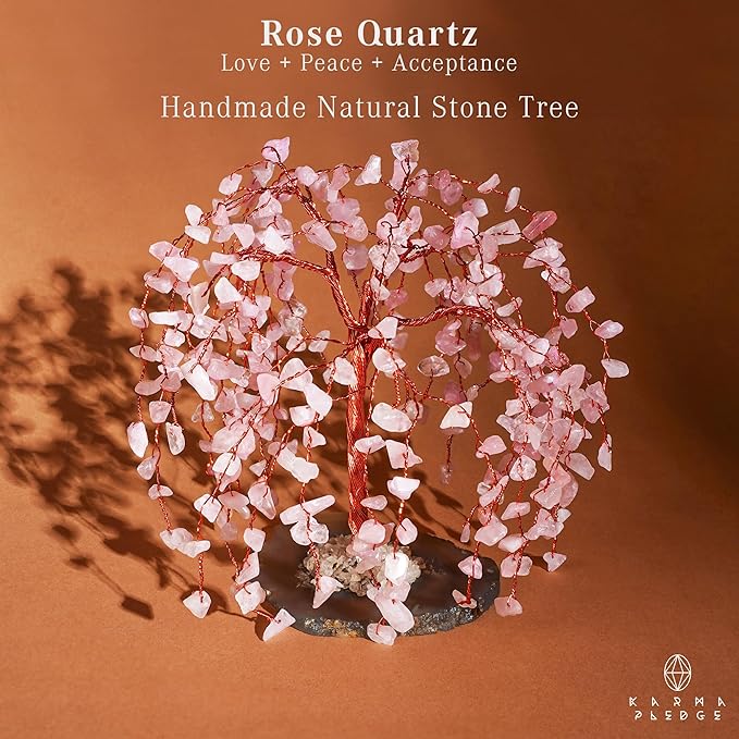 Rose Quartz Crystal Tree of Life Chakra Healing, Home and Office Desk Decor, Feng Shui Bonsai Trees for Postive Energy, Money, Good Luck, Christmas Decor, Spiritual Birthday Gifts for Women, Mom
