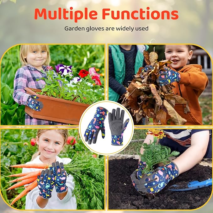 Gardening Gloves for Kids Ages 5-8, Breathable Soft Safety Garden Yard Work Gloves for Children Leather Thorn Proof for Playing, Digging, Planting,Pruning