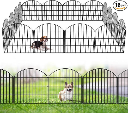 Metal Garden Fence 28in (H) x 37.3ft (L), 16 Panels + 17 Stakes Dog Fences Border Fence Animal Barrier, No Dig Garden Fencing for Yard Flower Bed Patio Outdoor, CTW2816 Black