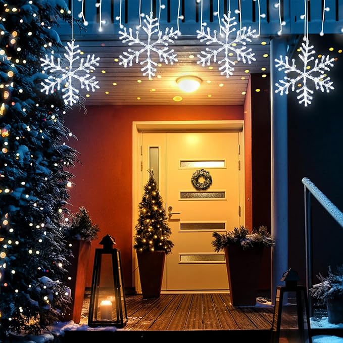 Christmas Decorations, 2 Pack Christmas Window Lights Snowflake Decorations, Snowflake Lights with 8 Lighting Modes for Holiday Indoor and Outdoor Wall Door Glass Decoration(White)
