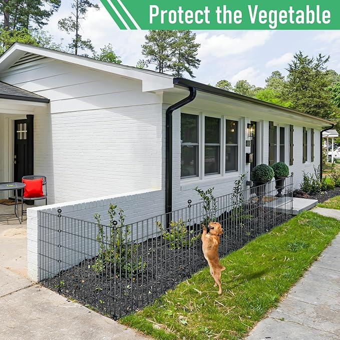 10 Panels Garden Fence Dog Fence Outdoor for Yard,32in H x 23.6ft L Rustproof Metal Fencing with Ground Stakes|No Dig Temporary Animal Proof Containment for Pets/Rabbits|Durable Patio Security Panels