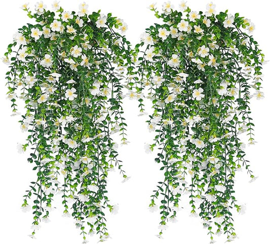 RECUTMS Artificial Flowers for Outdoors Fake Hanging Plants 4 Pcs UV Resistant Silk Daisy Flower Realistic Faux Trailing Vine for Wall Yard Porch Balcony Indoor Outdoor Planters (White)