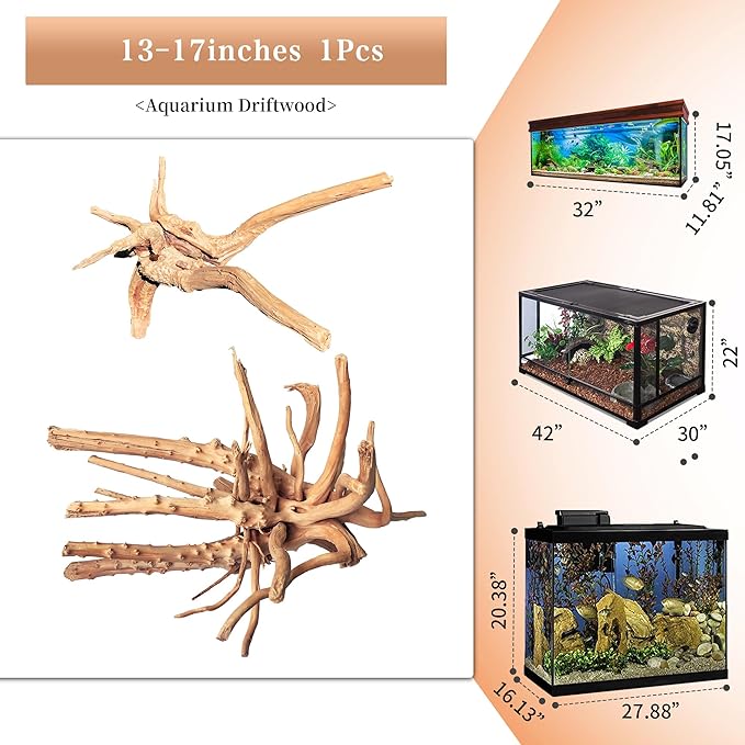 majoywoo Natural Large Driftwood for Aquarium Decor Reptile Decor, Assorted Spider Wood Branch 13-17" Long, Fish Tank Decoration