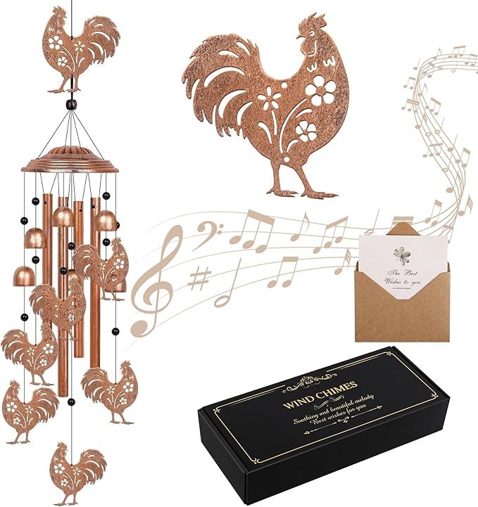 YHmall Chicken Wind Chimes for Outside, 35" Chicken Gifts for Women Mom Men Dad Grandma Grandpa, Rooster Decor Windchimes Outdoors for Patio Home Garden Decorations