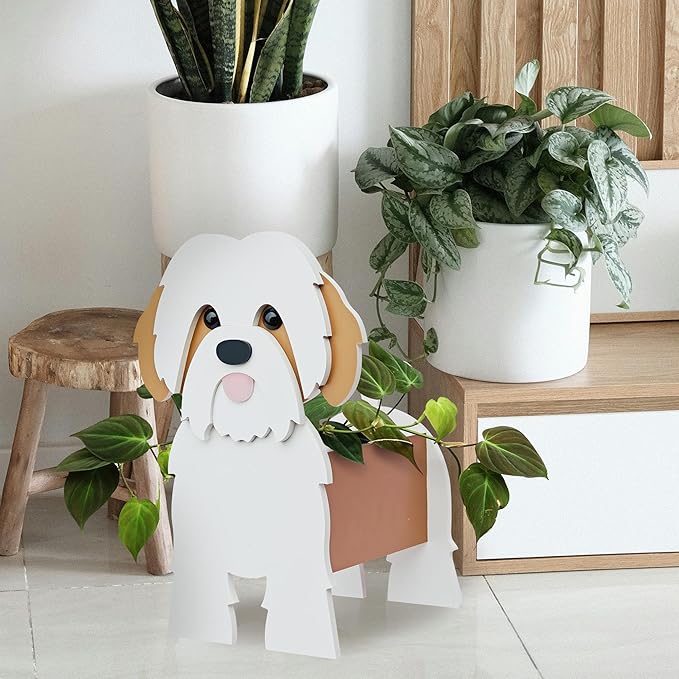 Shih Tzu Dog Planter, Cute Animal Shape Flower Planters, Plant Pots for Indoor/Outdoor Garden Decor, Unique Gifts/Souvenirs for Pet Lovers (Brown)