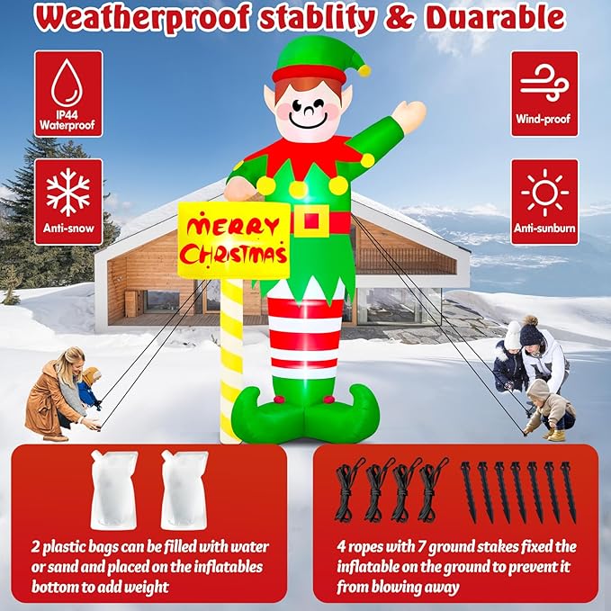 Danxilu 14 FT Giant Christmas Inflatables Elf Outdoor Decorations, Huge Elf Inflatable Built-in LED Lights Christmas Blow Up Yard Decorations Waterproof Outside Decor for Xmas Holiday Lawn