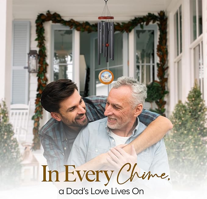 Personalized Memorial Wind Chimes with Custom Photo Pendant & Letter from Heaven | Sympathy Gift for Loss of Loved One, 32-Inch Outdoor Chime for Remembrance (Father)