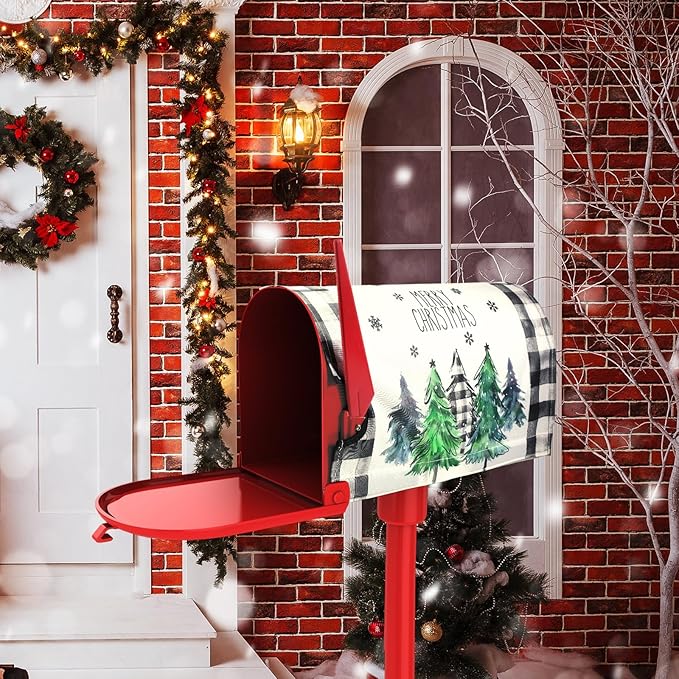 Blosssound Christmas Mailbox Cover Magnetic Standard Size 21 x 19 Inch, Winter Mailbox Cover Xmas Tree Decorative Post Letter Box Decor for Garden Yard Outdoor(Merry)