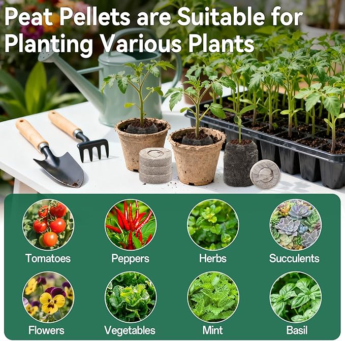 Halatool 100 Pcs 30mm Peat Pellets Block Potting Soil for Seedlings, Compressed Garden Soil Seed Starter Nutrient Peat Pods for Starting Seeds, Planting Flowers, Vegetables, Herbs