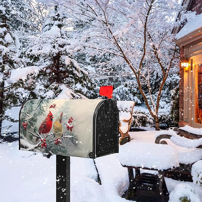 Cardinal Bird Mailbox Cover Winter Red Birds Mail Box Covers Magnetic Standard Size 21x18 inch Christma Mailbox Wrap Decorative Mailboxes for Outside Garden Yard