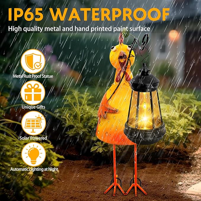 Garden Decor Bee Solar Statues,Unique Garden Statues Chicken with Solar Lantern Waterproof, Birthday Gifts for Women Mom Grandma, Front Patio Balcony Yard Art Lawn Ornaments Porch Outdoor Decoration
