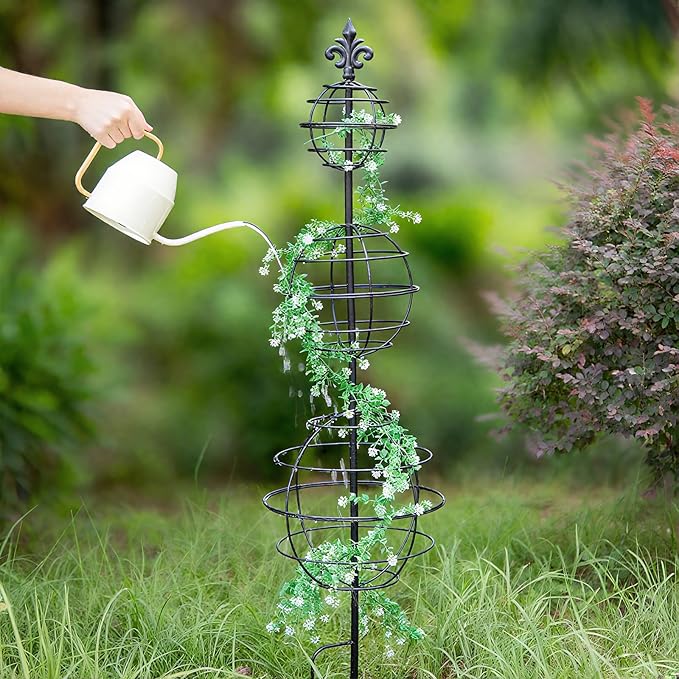 Obelisk Trellis - Elegant 49.5 x 12 Inch Metal Climbing Plant Support for Outdoor Roses, Potted Vines, and Flower Gardens - Perfect Decorative Accent for Home and Garden Decor