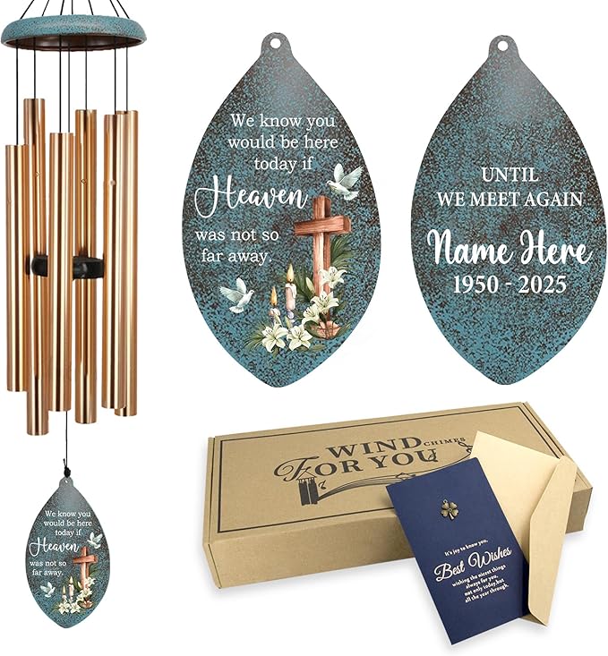 ASTARIN Memorial Wind Chimes Personalized, Memorial Gifts Wind Chimes for Loss of Loved One, Sympathy Gifts Cross Wind Chime, Windchimes in Memory of a Loved One(Produced in USA)