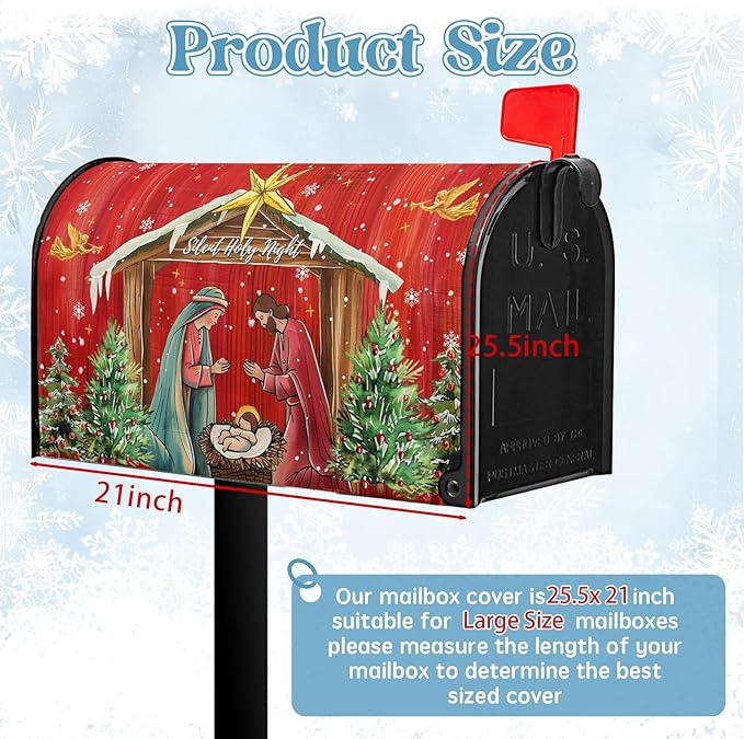 Christmas Mailbox Cover Holy Night Nativity Oversized Magnetic Mailbox Covers Religious Xmas Jesus Nativity Scene Decorative Post Letter Box Wrap for Winter Holiday Large Size 25.5 X 21 Inch