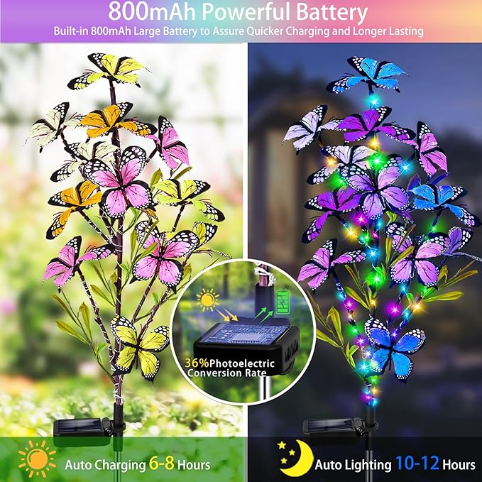 Solar Garden Lights Outdoor, Waterproof 6 Pack Solar Butterfly Lights with 60 LED 12 Butterfly Colorful Lighting for Garden Yard Lawn Outdoor Decor, Gift for Mom Women Mother's Day