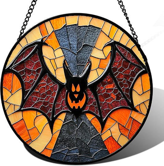 Stained Glass Window Hanging Halloween Horror Bat Monster 9.8" - Suncatcher Door Garden Kitchen Sun Catcher Home Gothic Decor Birthday for Mom Men Woman Friend Grandma