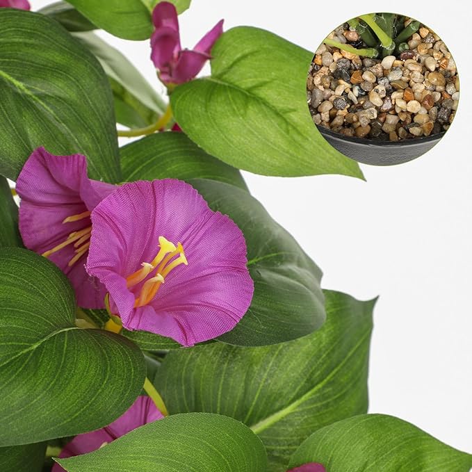 Briful Artificial Hanging Flowers in Pot 25.6" Faux Silk Morning Glory Flower Vine with Cascading Greenery Fake Hanging Plants for Home Office Bathroom Table Shelf Decor(Pink)