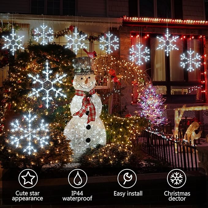 Tuanse 4 Pcs Christmas Silhouette Window Lights Christmas Snowflake Lights with Remote Control LED Lighted Snowflake Decorations Xmas for Window Wall (White)