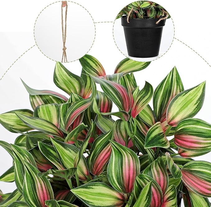 Briful Artificial Hanging Plants in Black Pot 17.7" Lifelike Trailing Faux Watermelon Peperomia Silk Plant with Cascading Greenery Fake Hanging Greenery for Indoor & Outdoor Home Garden Décor