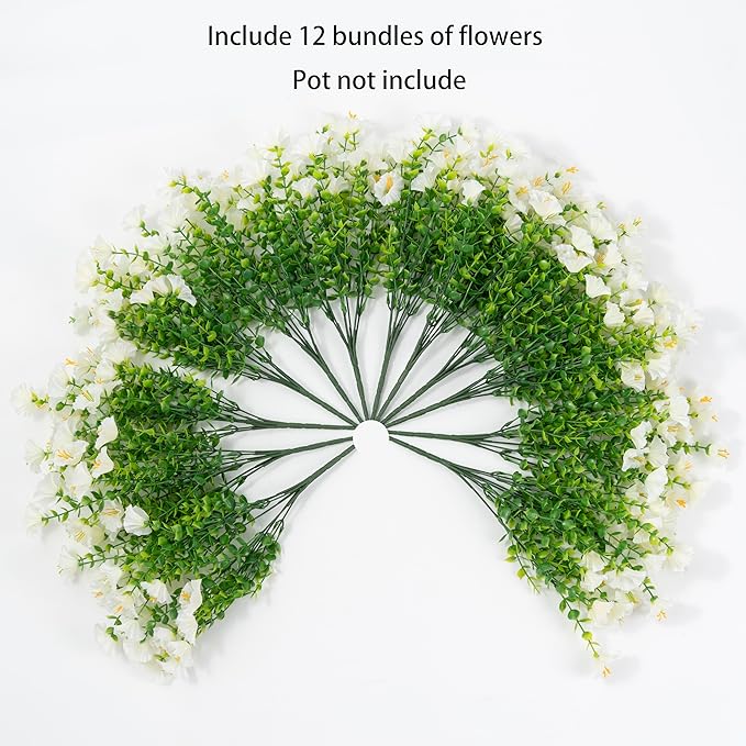 Artificial Flowers for Outdoor Indoor Garden Home Decoration, Faux Flower Daisy with Eucalyptus Leaves Fake Plants Greenery Boxwood Porch Patio, 12 Bundles