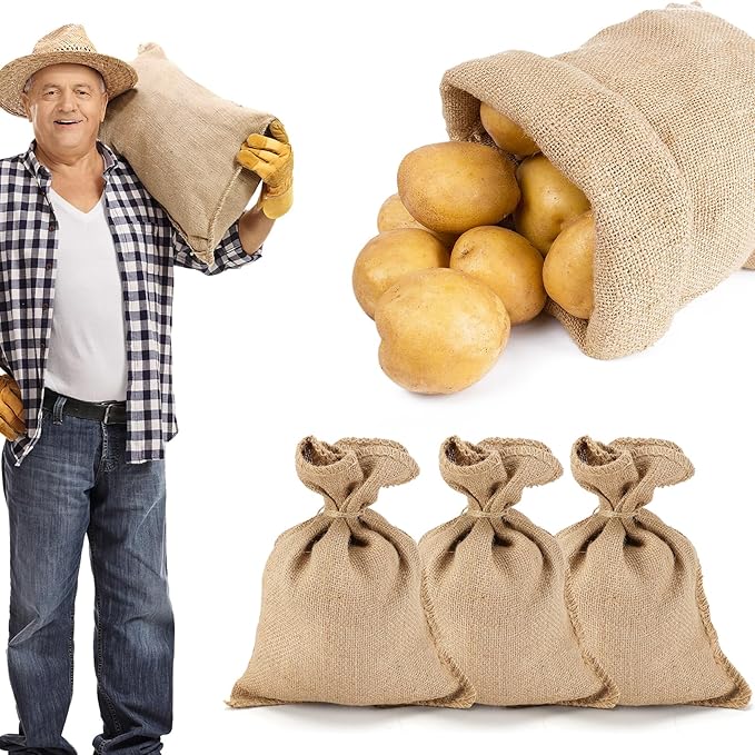 ANPHSIN 4Pcs Breathable Natural Burlap Bags - 14"x20" Reusable Thicken Jute Potato Onion Food Storage Sacks with Rope