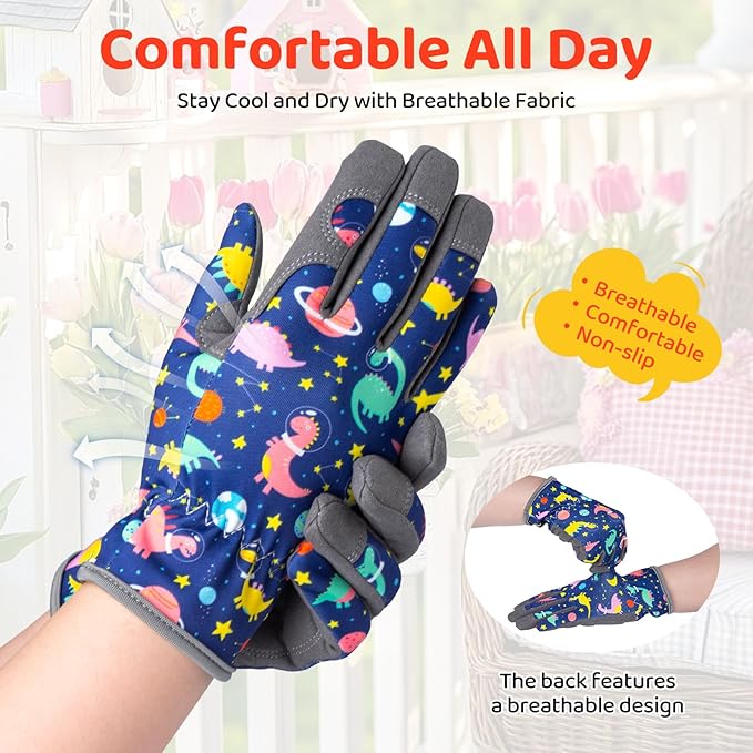 Gardening Gloves for Kids Ages 5-8, Breathable Soft Safety Garden Yard Work Gloves for Children Leather Thorn Proof for Playing, Digging, Planting,Pruning