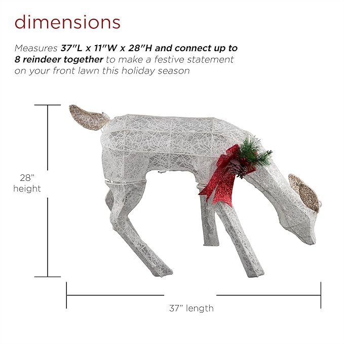 Alpine Corporation 28" H Mesh Grazing Holiday Reindeer Lawn Decoration with Cool White Lights, Christmas Decoration