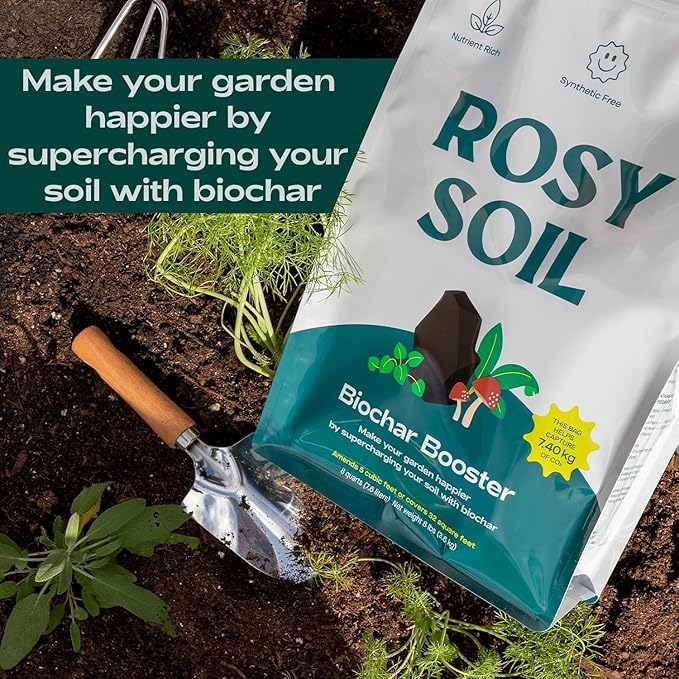 Rosy Soil Biochar Booster - Biochar Soil Amendment for Flowers and Vegetable Gardens - Horticultural Charcoal for Outdoor and Indoor Plants - Biochar Supplement for Potting Soil & Potting Mixes - 8qt