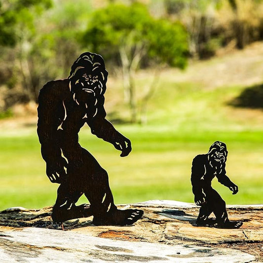 TT & MM Christmas Bigfoot Yard Decor Metal Garden Stakes,Set of 2 Big Foot Sasquatch Gifts for Men/Women,Outdoor Bigfoot Silhouette Statues for Yard Art,Patio,Lawn - 15.7”H x 8.3”W & 7.8”H x 4.1”W