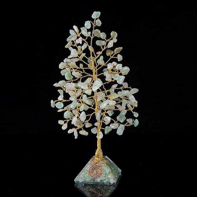 Green Jade Tree of Life - Jade Gemstone Pyramid Base, Crystal Tree for Positive Energy, Feng Shui, Good Luck, Green Healing Crystals, Chakra