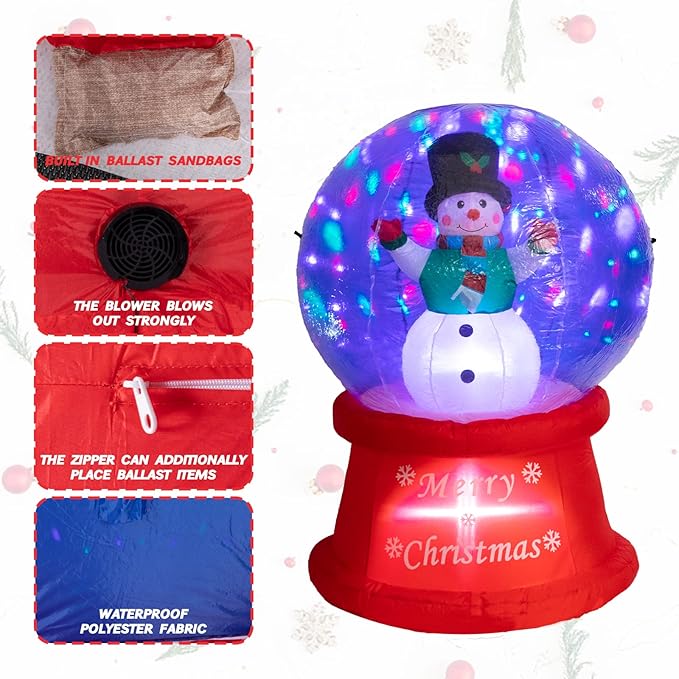 5 FT Tall Christmas Inflatables Outdoor - Snowman in Snow Globe with Rotating LED Lights, Christmas Blow Up Yard Decoration Holiday, Party, Xmas, Yard, Garden Decor
