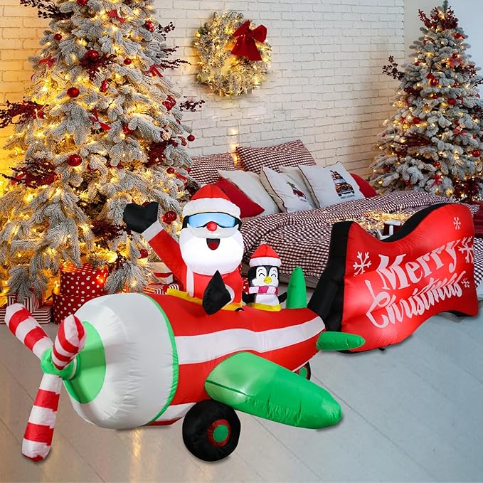 Vipush 10 FT Christmas Inflatable Decorations Helicopter Christmas Decorations Outdoor Inflatable with LED Light, Outdoor Holiday Decor Blow Up Yard Decor