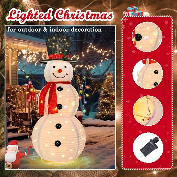 5 FT Lighted Christmas Snowmen Outdoor Decorations with 100 Warm White LED Lights Pre-lit 3D Glittered Snowmen for Lawn Yard Garden Yard Xmas Decor