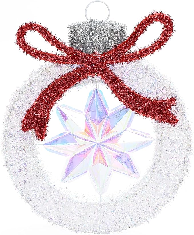 LuxenHome 2FT Lighted Ornament Christmas Outdoor Decorations, Large Light Up Christmas Ornament with Red Bow Yard Decorations Outdoor with 120 LED Lights, Lawn Decor for Xmas, Porch Display