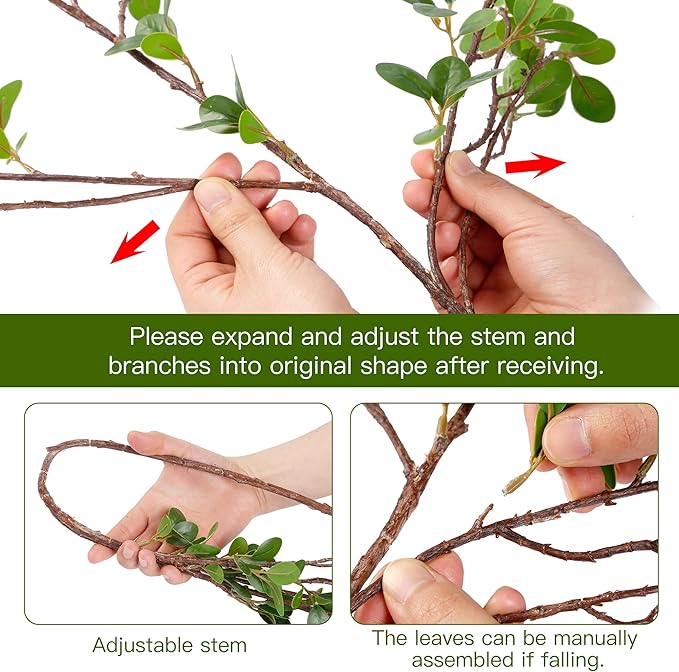 Sggvecsy 43’’ 6Pcs Artificial Ficus Branches Faux Leaf Spray Green Eucalyptus Branches Artificial Greenery Stems Fake Ficus Twig Plants for Home Office Wedding Vase Filler Shop Decoration