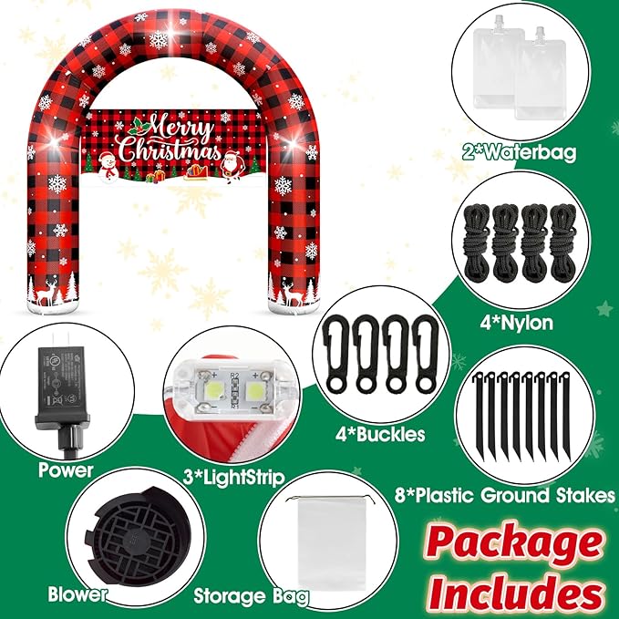 8 FT Giant Inflatable Inflable Merry Christmas Arch Decoration with LED Lights, Blow Up Decor for Outdoor Yard Lawn Sign Backdrop (Buffalo Plaid Porch)
