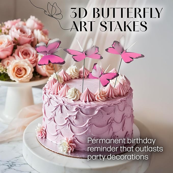 Handmade Lilac Pink Butterfly Garden Stakes Set of 7 - Decorative Outdoor & Indoor Plant Decor - Nature Lover Gift Idea by Air Aquarium Kushner