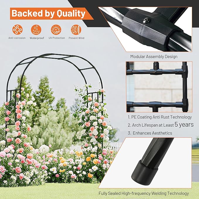Garden Arch, 94.5’’x59.1’’ Arbor Trellis, Garden Arch Trellis for Climbing Plants Outdoor, Arbor for Flower, Climbing Vine Vegetable, Fruit and Lawn(Black)