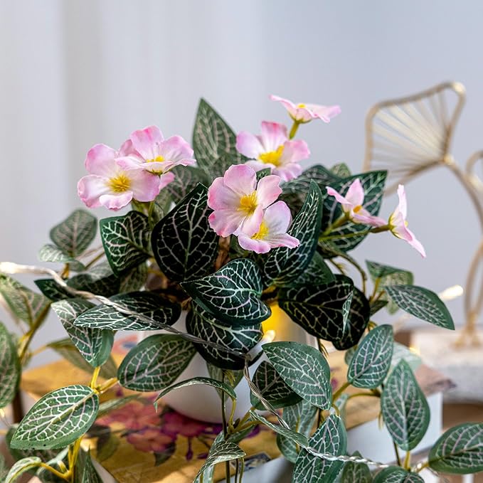 2PCS Artificial Hanging Plant with Pot Faux Hanging Plants Small Hanging Plants Pot with Artificial Vines and Flower Greenery Decoration for Living Room Wall Home Wall Shelf(Pink)