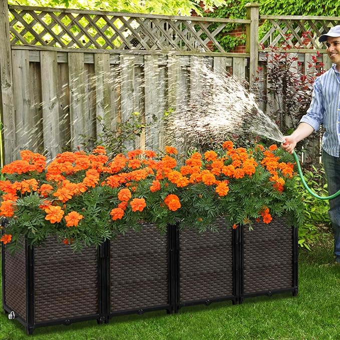 Large Raised Planter Box Outdoor Self Watering 62.9"x15.7"x19.7" , Deep Raised Garden Bed - Elevated Garden Box with Drainage Plug, Rectangular Garden Planter Perfect for Patio Balcony Deck