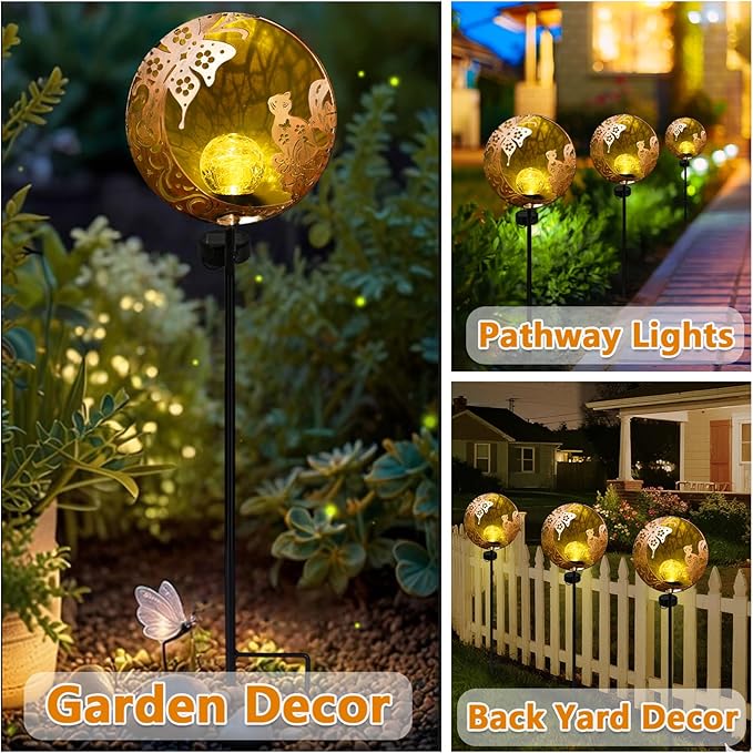 Unique Birthday Gifts for Women Mom Grandma,Solar Butterfly Cat Garden Lights Outdoor Decor,Housewarming Gifts New Home for Patio, Lawn, Yard, Pathway