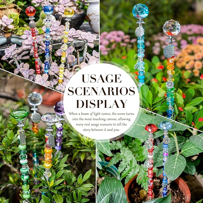 513pcs DIY Beaded Garden Stakes, DIY Fairy Wand Garden Stake Decorative Kit with Plants and Motivational Pendant, 12 in Rod, Crystal Top, Large Holes Bead for Holidays Outdoor&Indoor Decorative