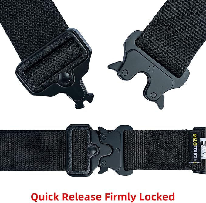 MELOTOUGH Quick Release Tool Belt 1.5 Inch Web Work Tool Belt with Heavy Duty Metal Buckle for Tool Pouch, Construction, Electrical (Black)
