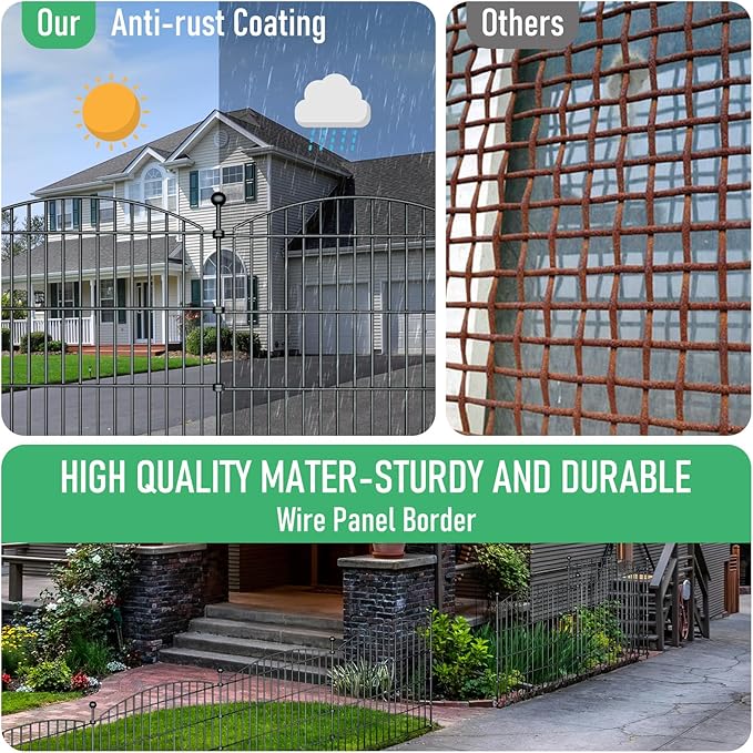 10 Panels Garden Fence Dog Fence Outdoor for Yard, 32in H x 23.6ft L Rustproof Metal Fencing with Ground Stakes | No Dig Animal Proof Containment for Pets/Rabbits | Durable Patio Security Panels